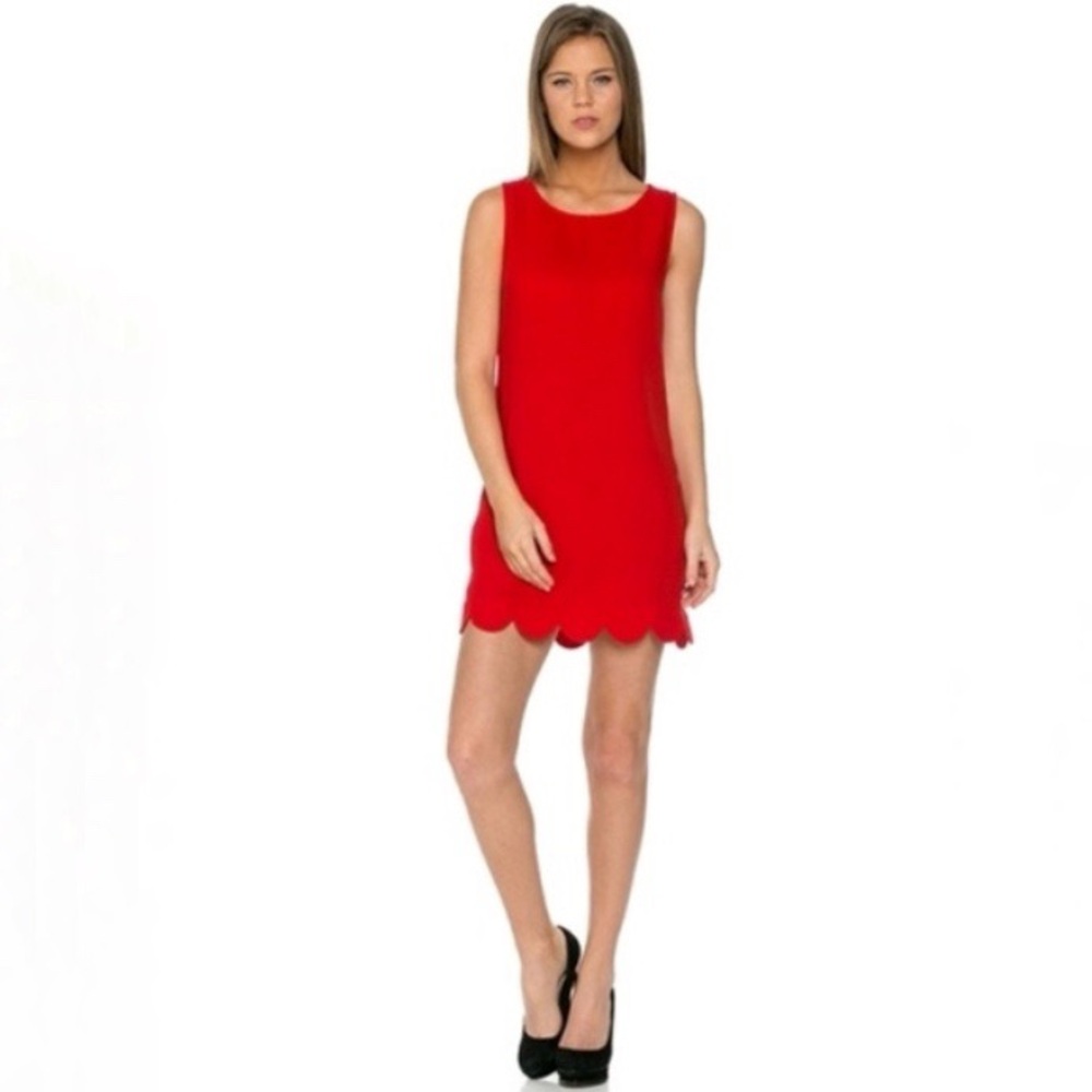 Kate Spade Target Red Scalloped Mini Dress Size M Sleeveless Cotton Sheath Shift